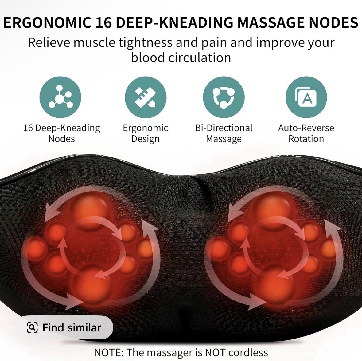 Nekteck Massage Belt 16 Kneading Nodes Heat PU Leather Black Corded Electric