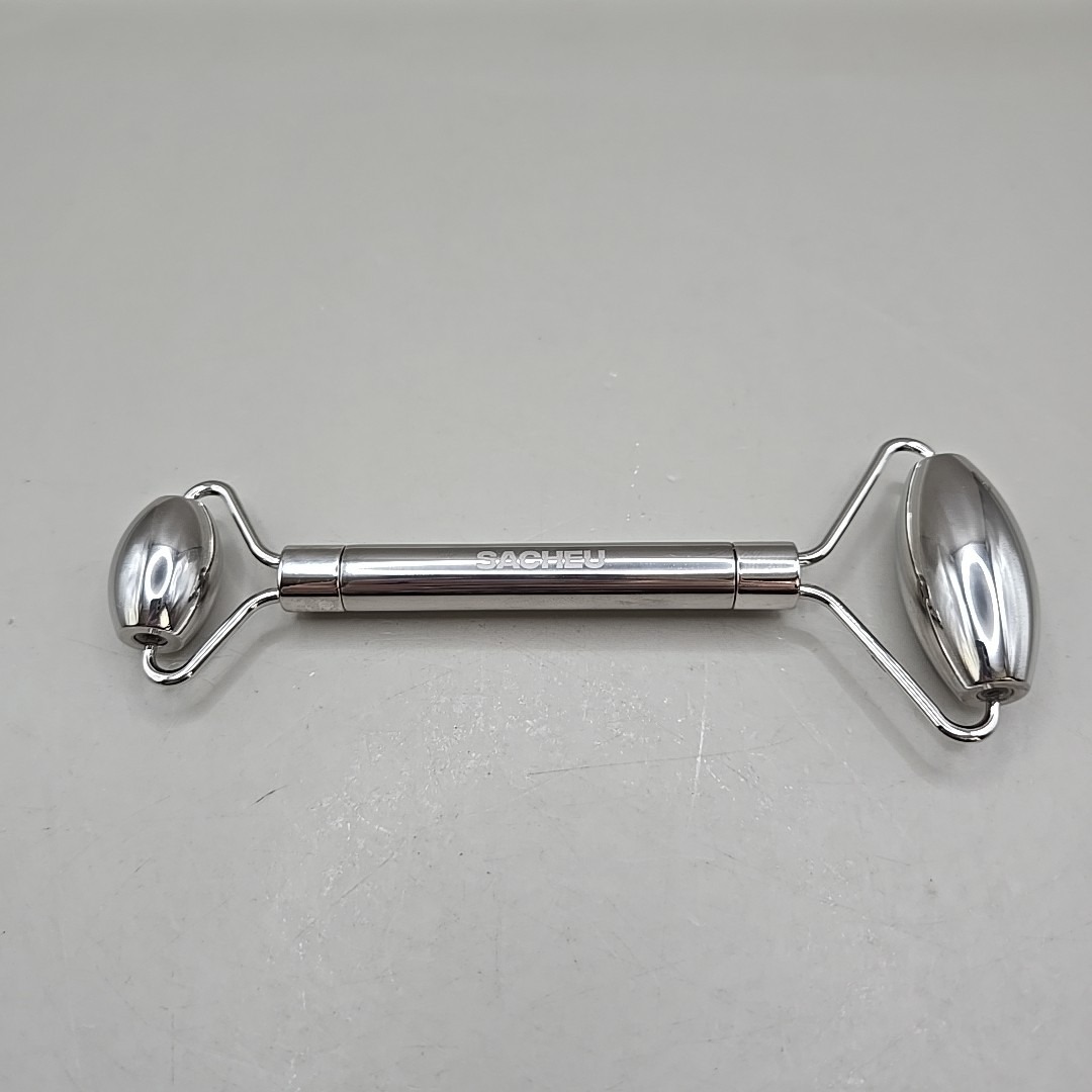 Sacheu Silver Chrome 6″ Metal Face Massager Roller Double-Sided Two Sizes
