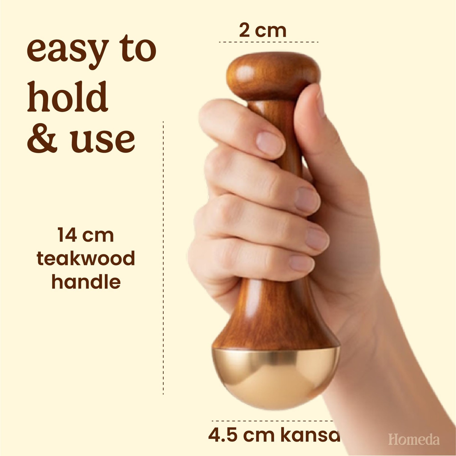 Homeda Kansa Wand Ayurveda Foot Massager – Indian Skincare Tool 13 cm, Brown