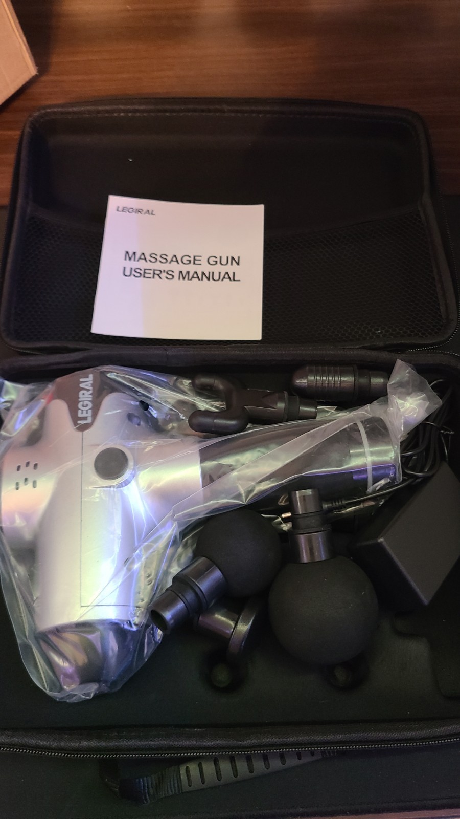 Legiral Handheld Massage Gun Silver Black 6 Heads Carry Case Full Body