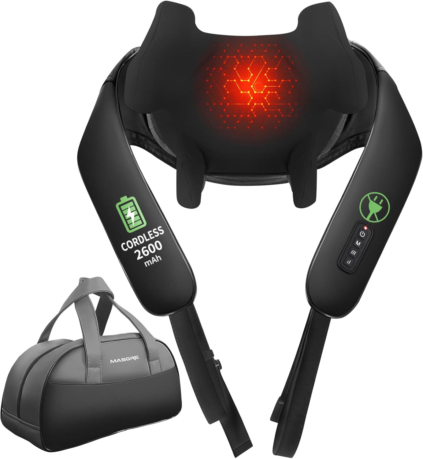 Shiatsu Neck and Back Massager with Heat, Upgraded 2600Mah Cordless Shoulder Mas