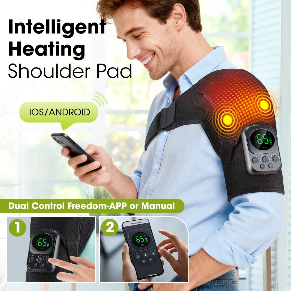 Electric Heated Vibration Shoulder Massager Brace Body Pain Relief APP Control