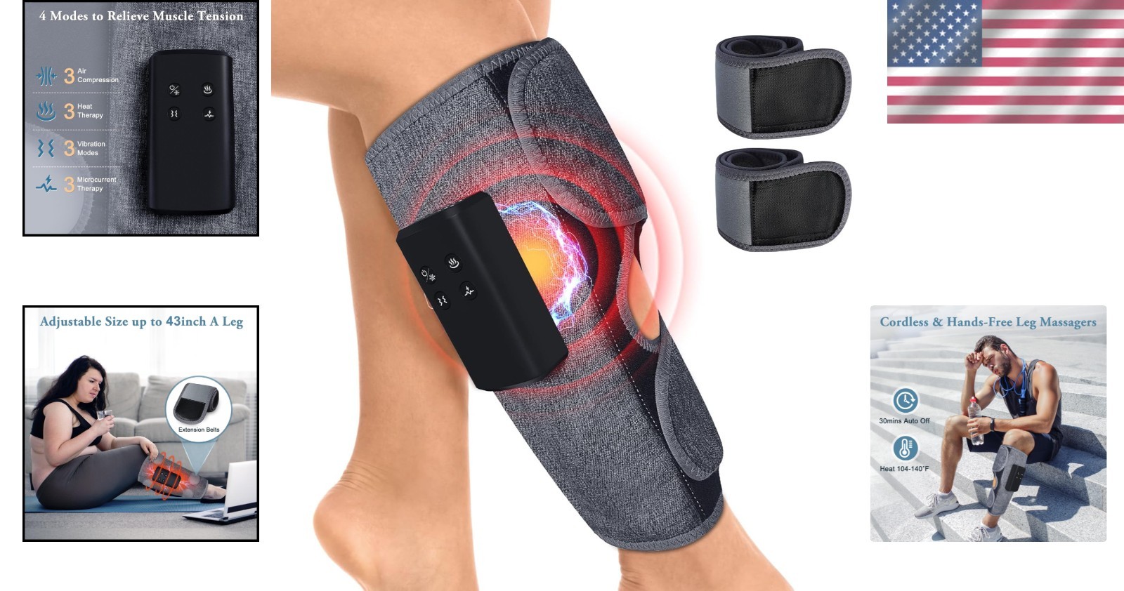 Size-Inclusive Air Compression Leg Massagers with 4 Extensions – 2 Pack Gift