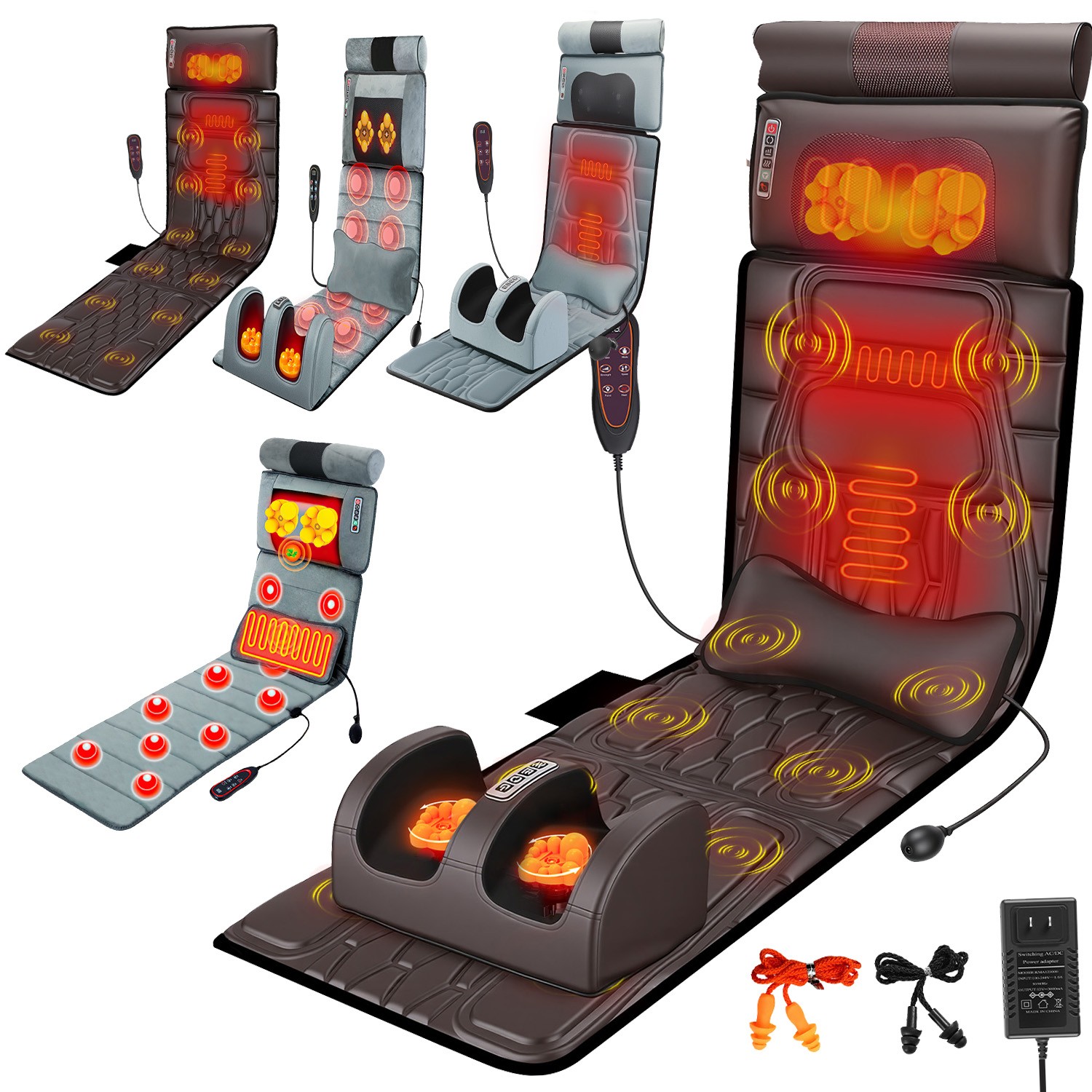 Full Body Massage Mat with Heat Kneading & Vibration Relief for Neck Back & Feet