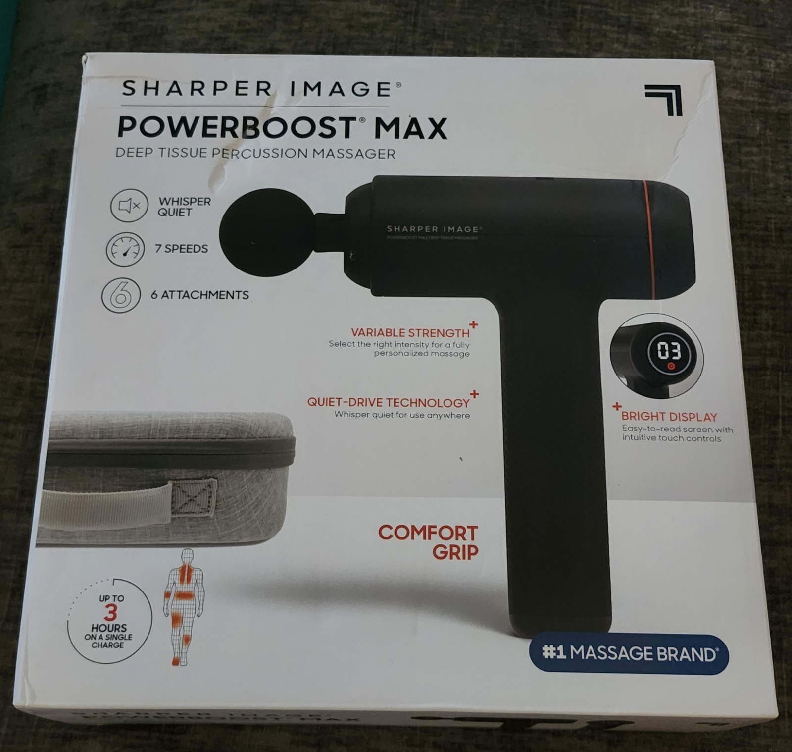 Sharper Image PowerBoost Max, Deep Tissue Percussion Massager Black 7 speed