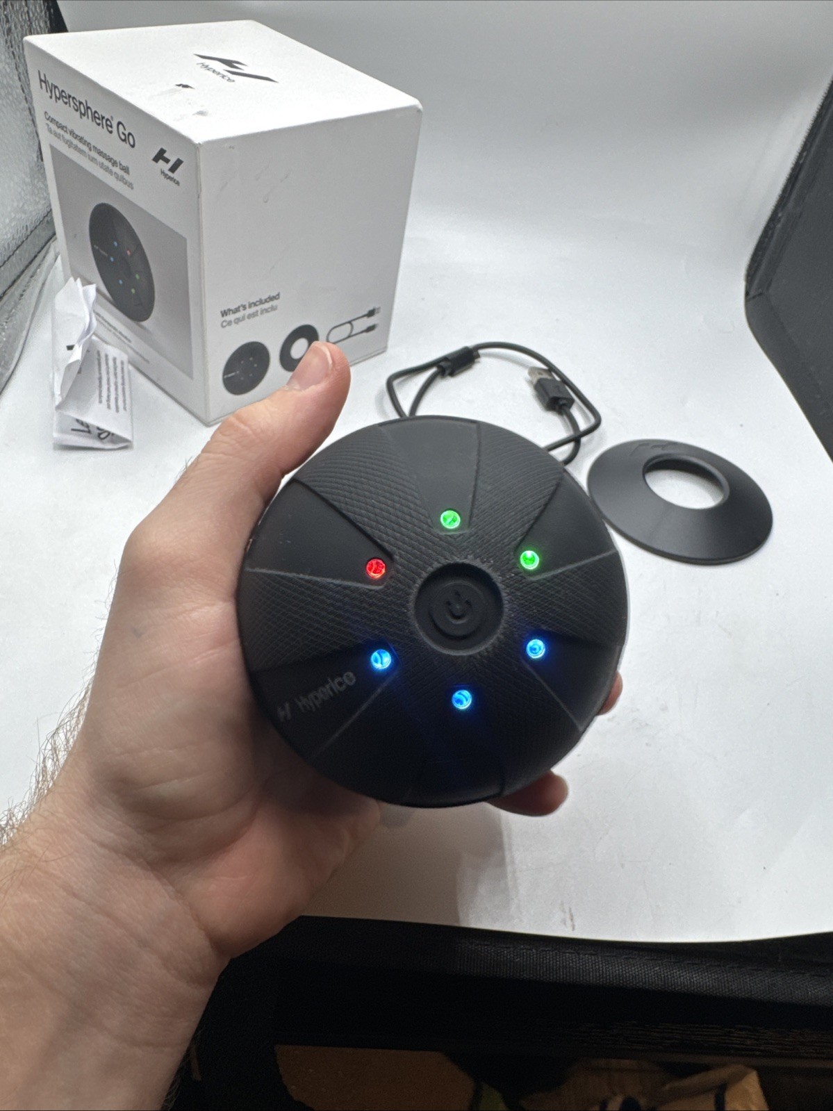 Hyperice Hypersphere Go Compact Vibrating Massage Ball w Charger & Stand ~ Works