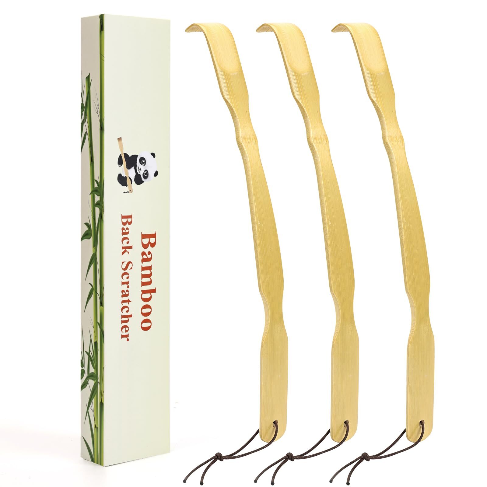 3 Pack Wooden Back Scratcher, 17 Inch Curved Long Handle Bamboo Back Scratchers