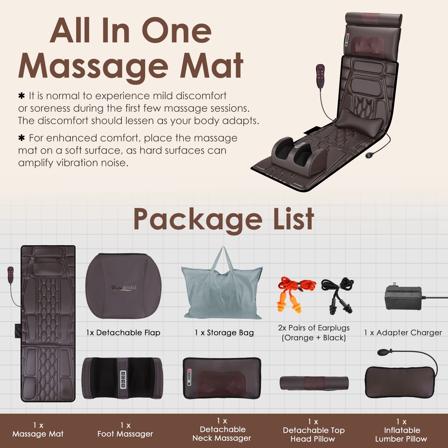 Electric PU Leather Full Body Massage Mat w/Carry Bag Shiatsu Neck Foot Massager
