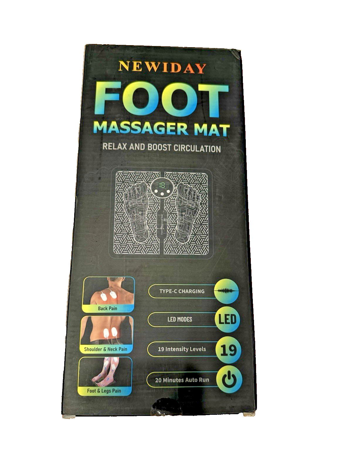 NEWIDAY Foot Massager Mat w/ Remote, 19 Levels, USB Charging, Black Feet Legs