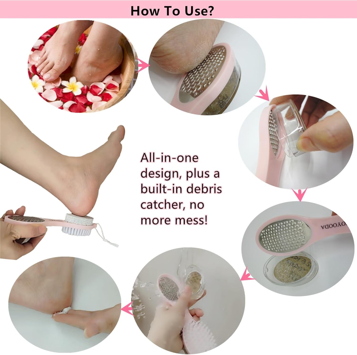 Foot File Callus Remover 5-In-1, Feet Scraper Pedicure Tools with Pumice Stone,