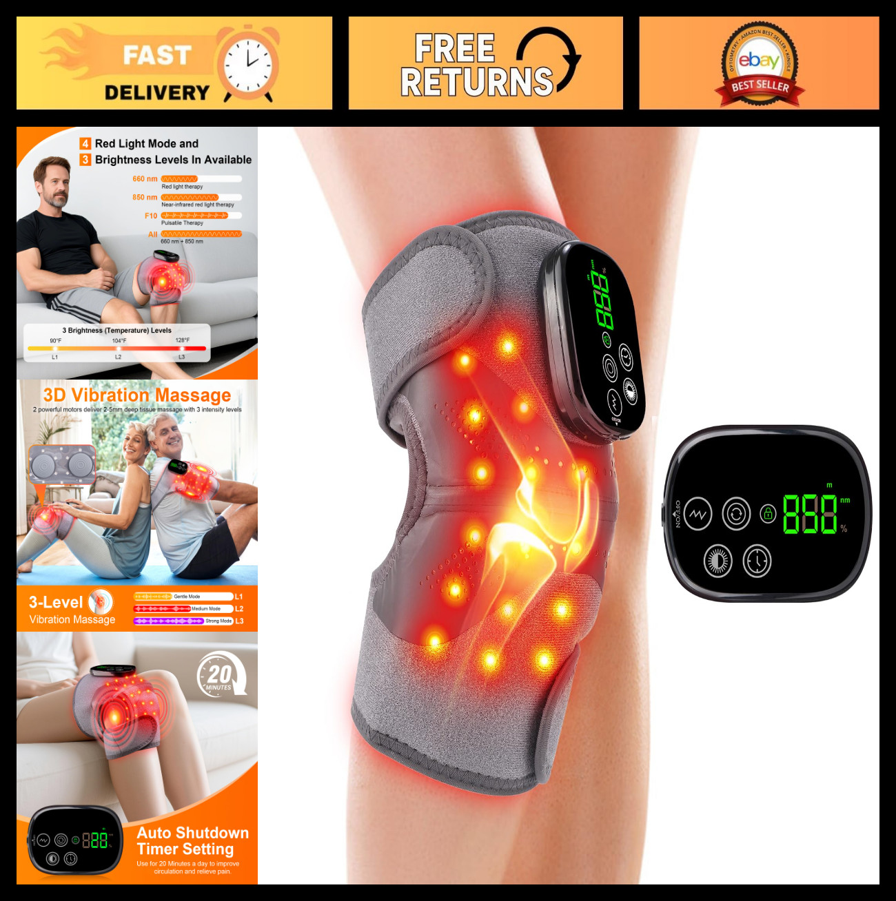 Knee Massager with Heat & Vibration, Infrared Red Light Therapy for Pain Relief,
