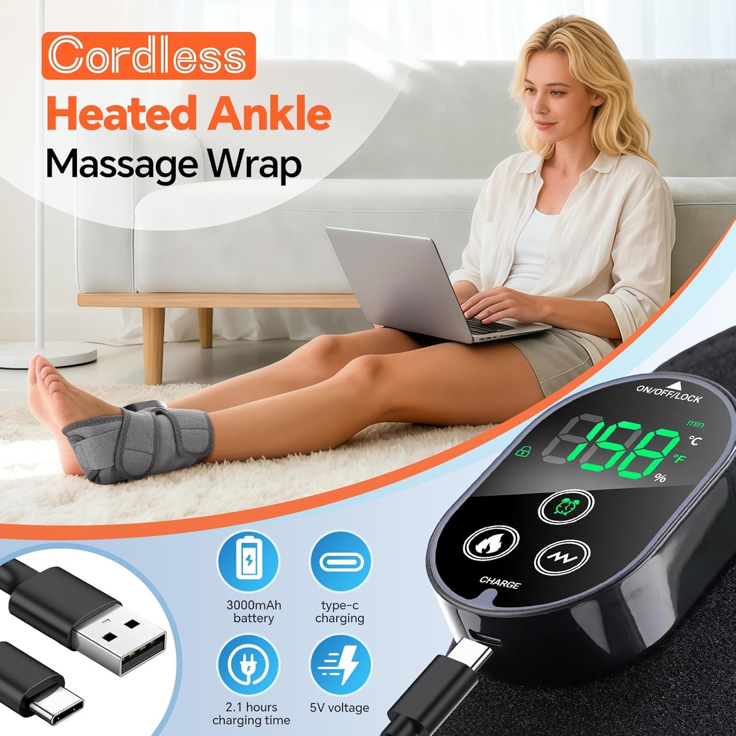 2PCS Cordless Foot Massager for Neuropathy, Foot and Ankle Massager Pain Relief