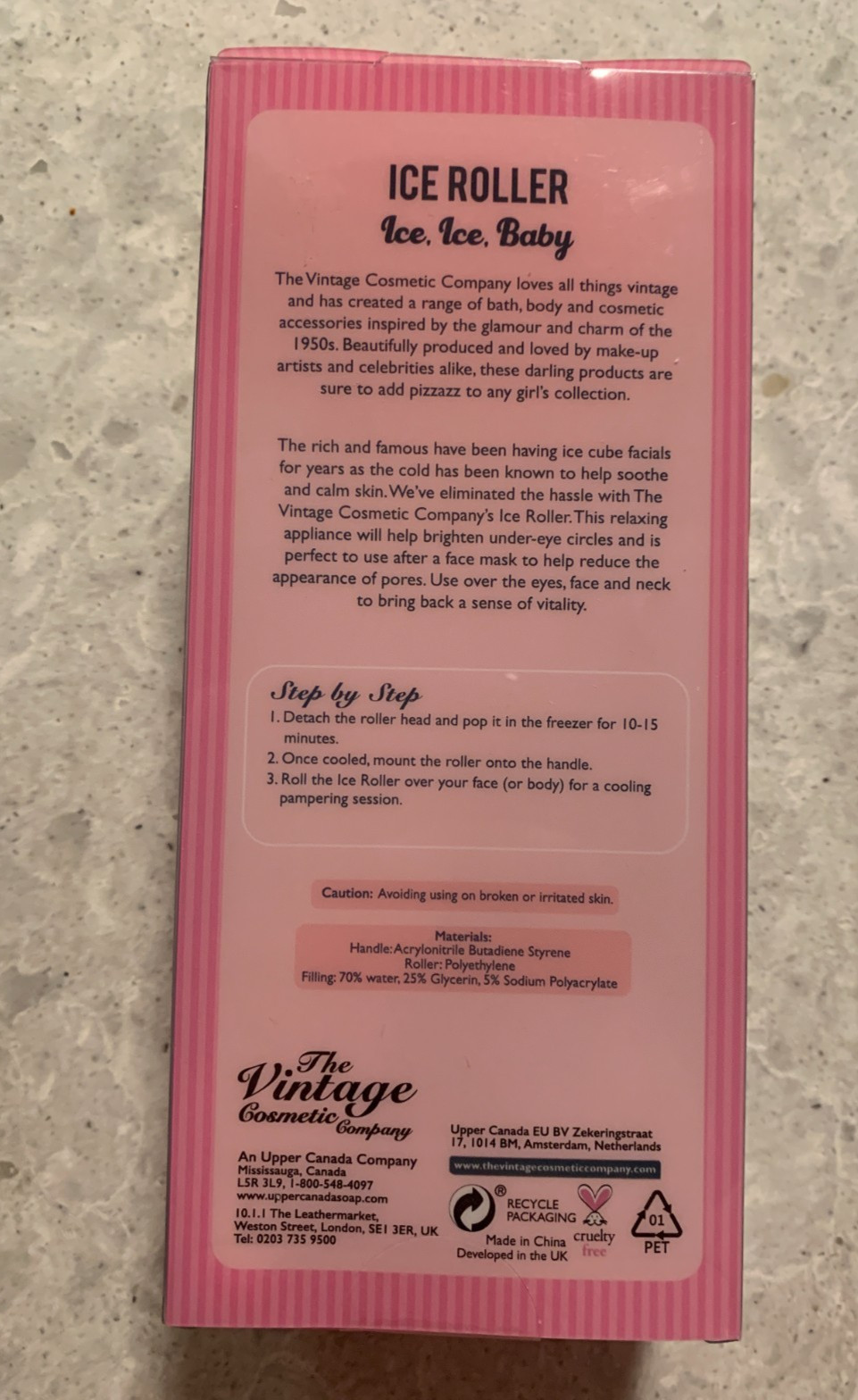 The Vintage Cosmetic Company Ice Roller Pink Cooling Sooth Facial Eye Puffiness