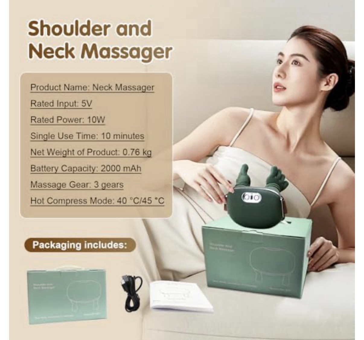 Siasoo Neck Massager With Heat-Wireless Portable Shiatsu Neck and Shoulder