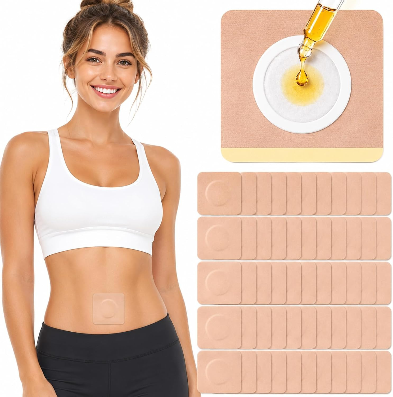 50Pcs Castor Oil Patches, Organic Cotton Castor Oil Pack Wrap Disposable Self-Ad