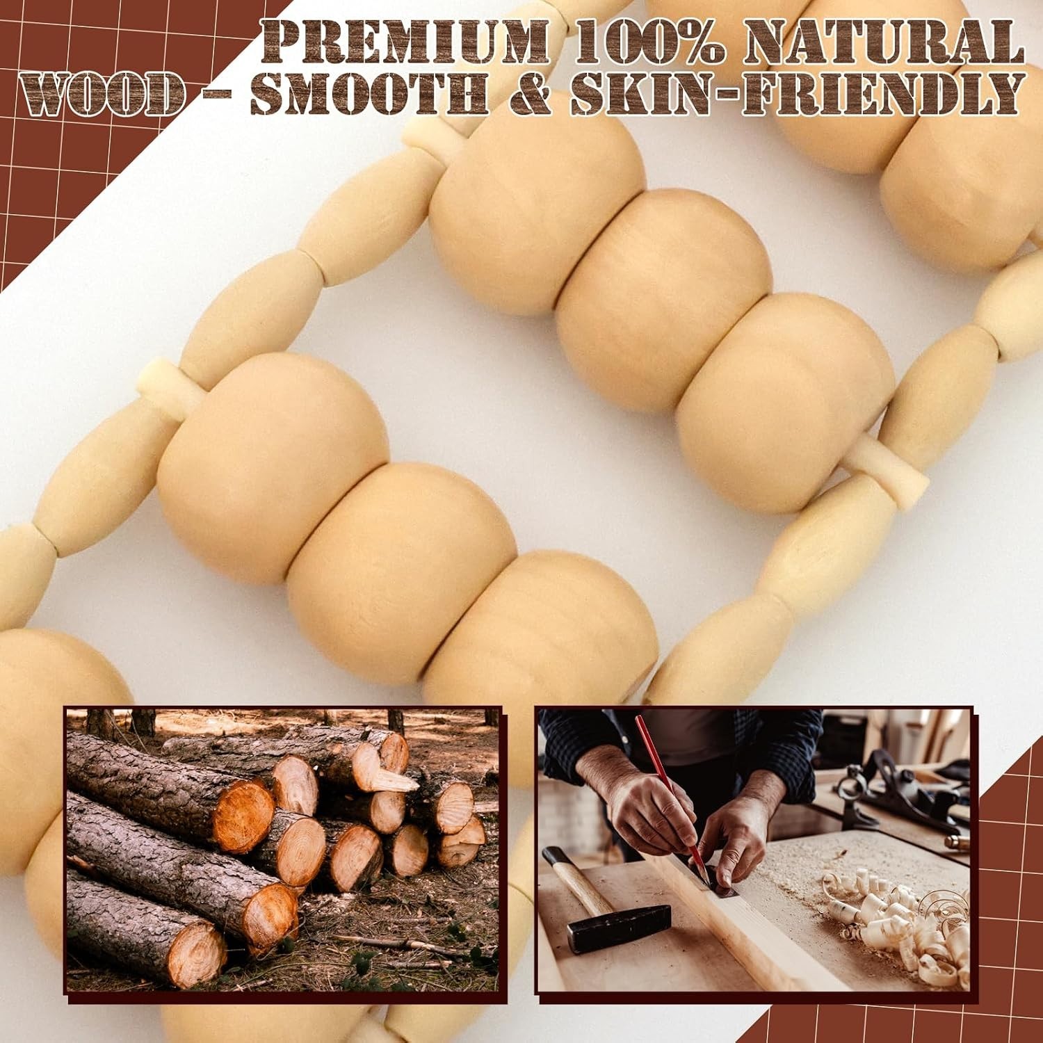 Wood Therapy Massage Tools, Wood Back Roller – Wooden Massage Roller Rope Madero