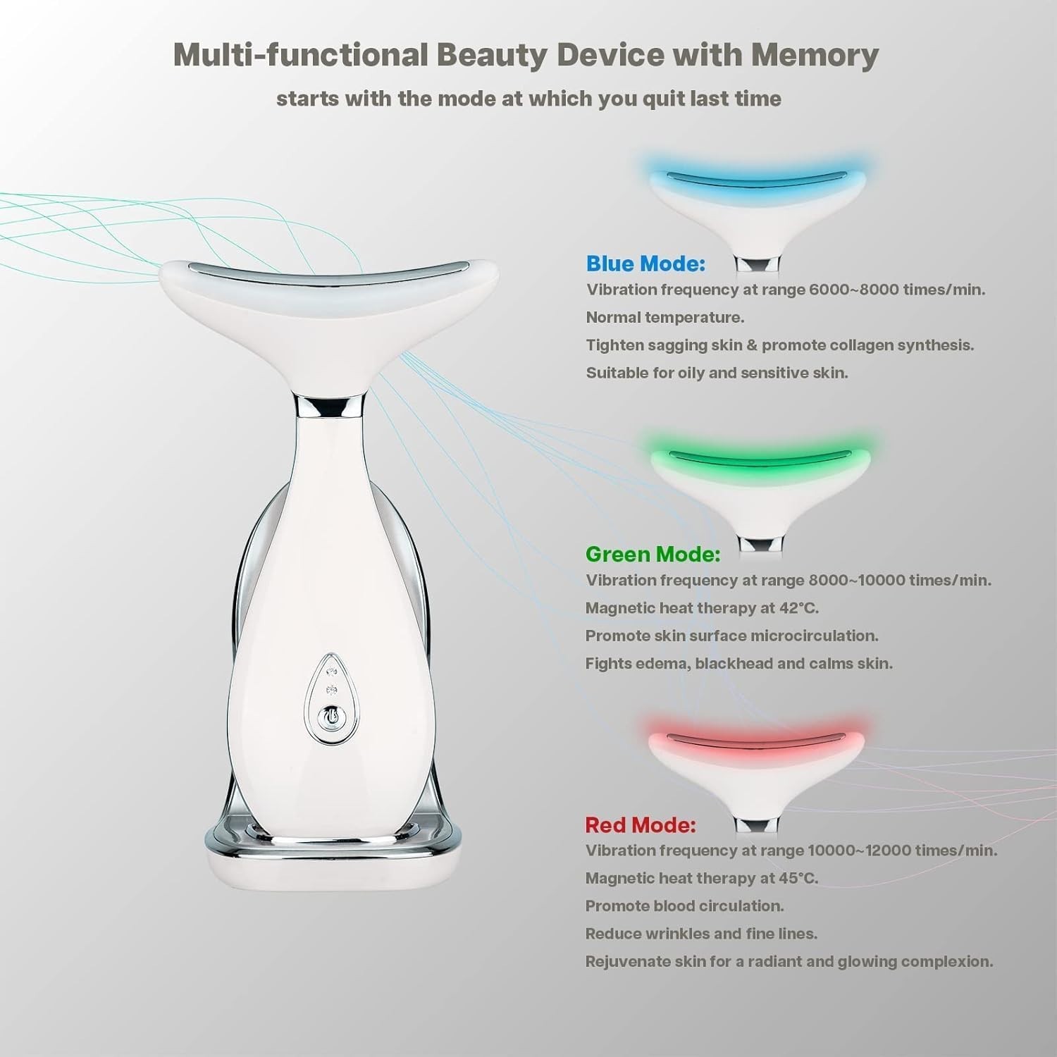 Pearl White Neck Face Massager – Triple Action LED Anti-Aging Device & Sculptor