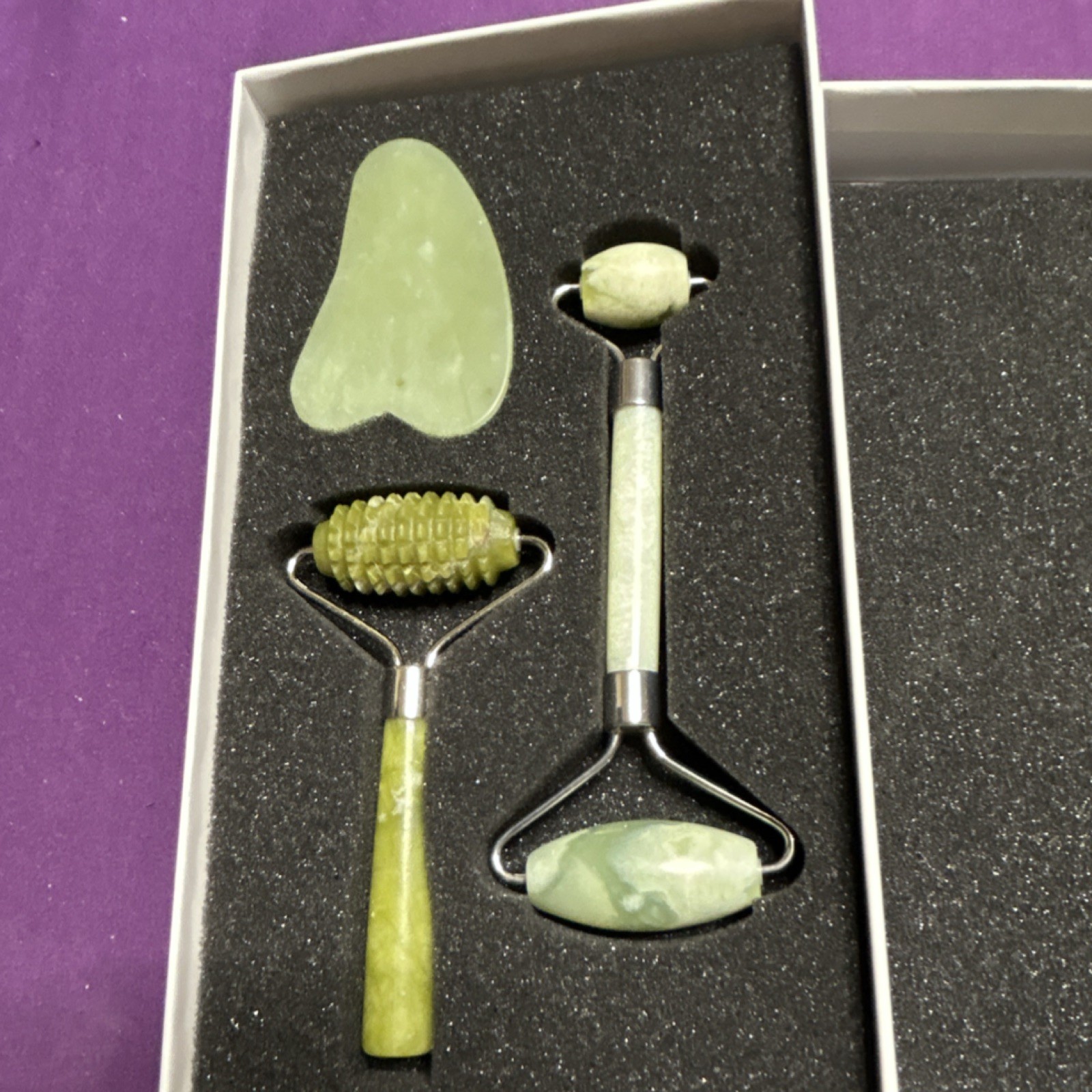 kimkoo Green Jade Roller & Gua Sha Set Manual Handheld 2-Head Face/Neck/Eyes