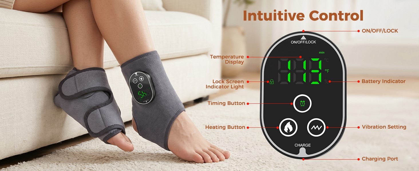 Ankle Massager, Foot Massager with 6 Heat Levels & 3 Vibration Modes, Cordless