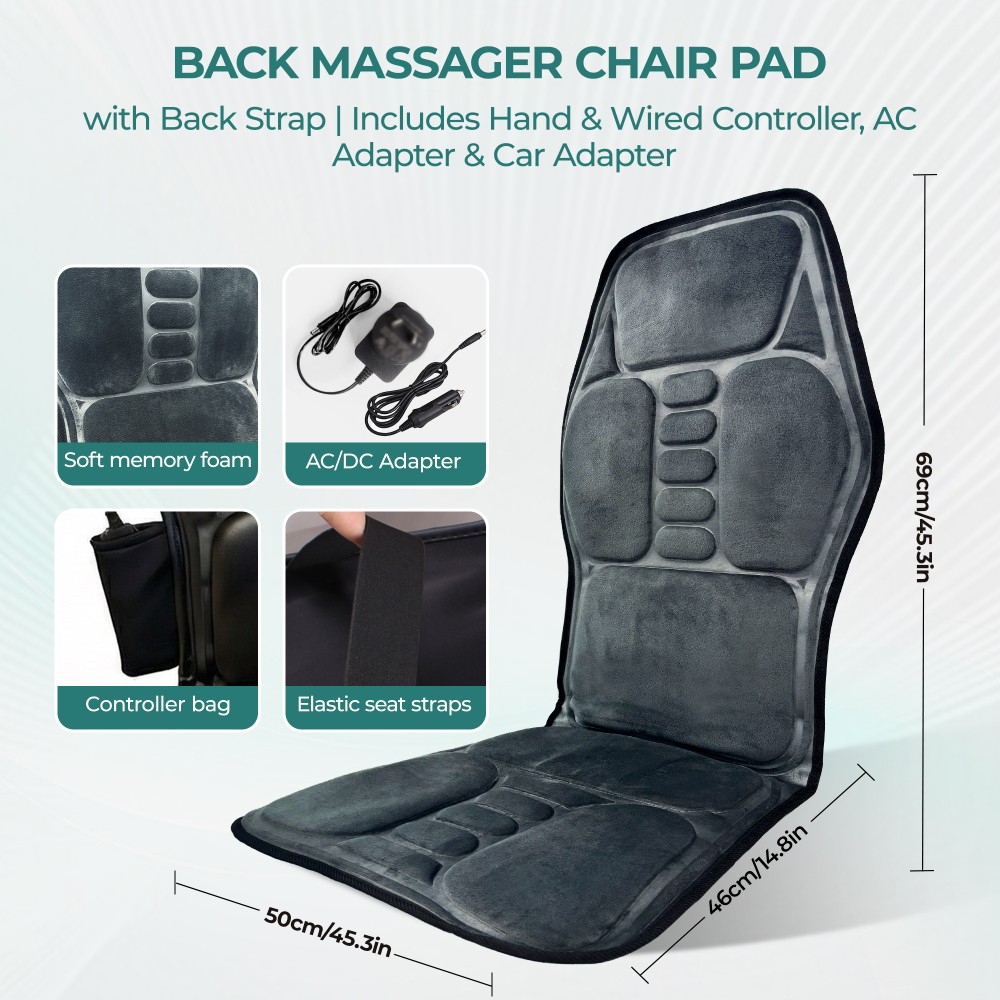 7-Motor Heated Massage Chair Pad, 9 Modes Adjustable Heat Timer for Home Office