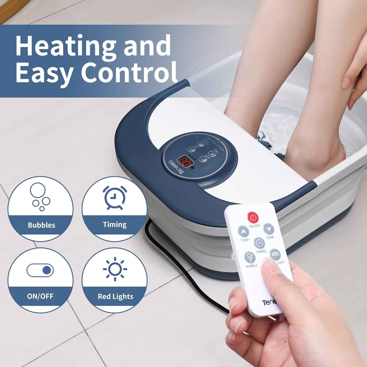 Collapsible Foot Spa Bath Massager with Heat, Bubbles, Pedicure Foot Spa with 8