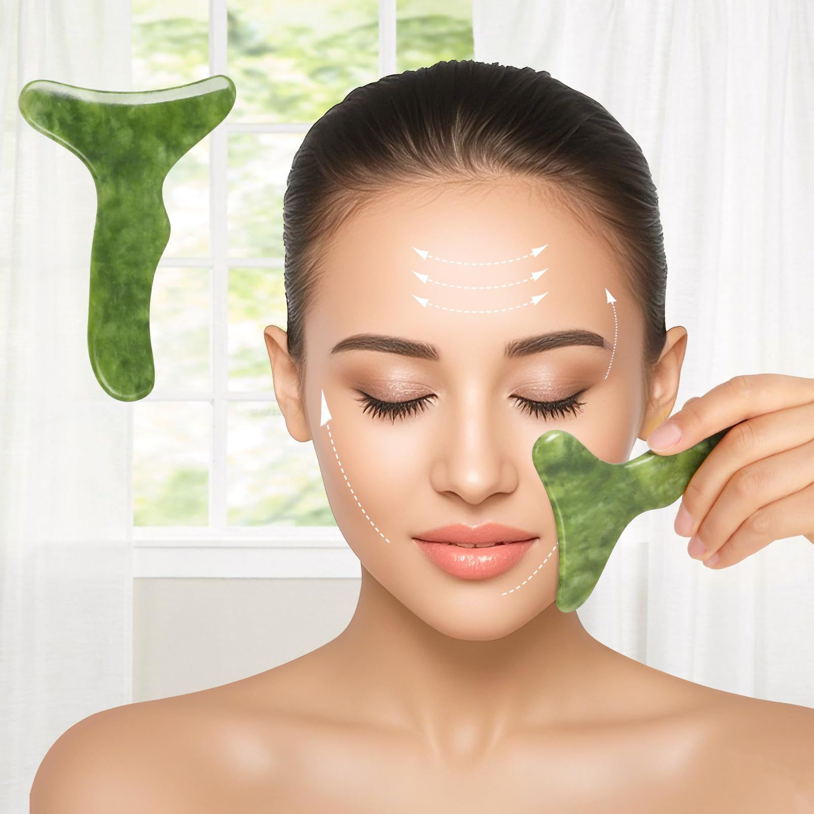 CekPo 2 in 1 Jade Stone Gua Sha Massage Tool, Large Guasha Muscle Green