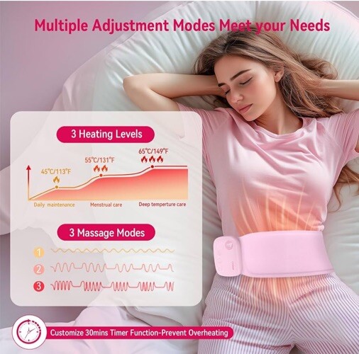 Period Menstrual Heating Massage Vibrate AdjustableBelt Pain Relief Cramps Women