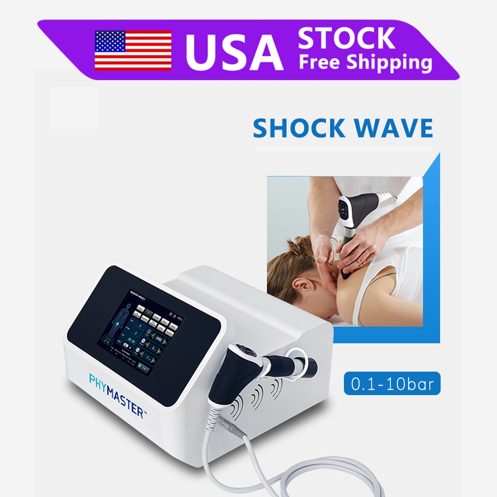 USA 10Bar Pneumatic ED Shockwave Therapy Machine Body Pain Relief ED Treatment