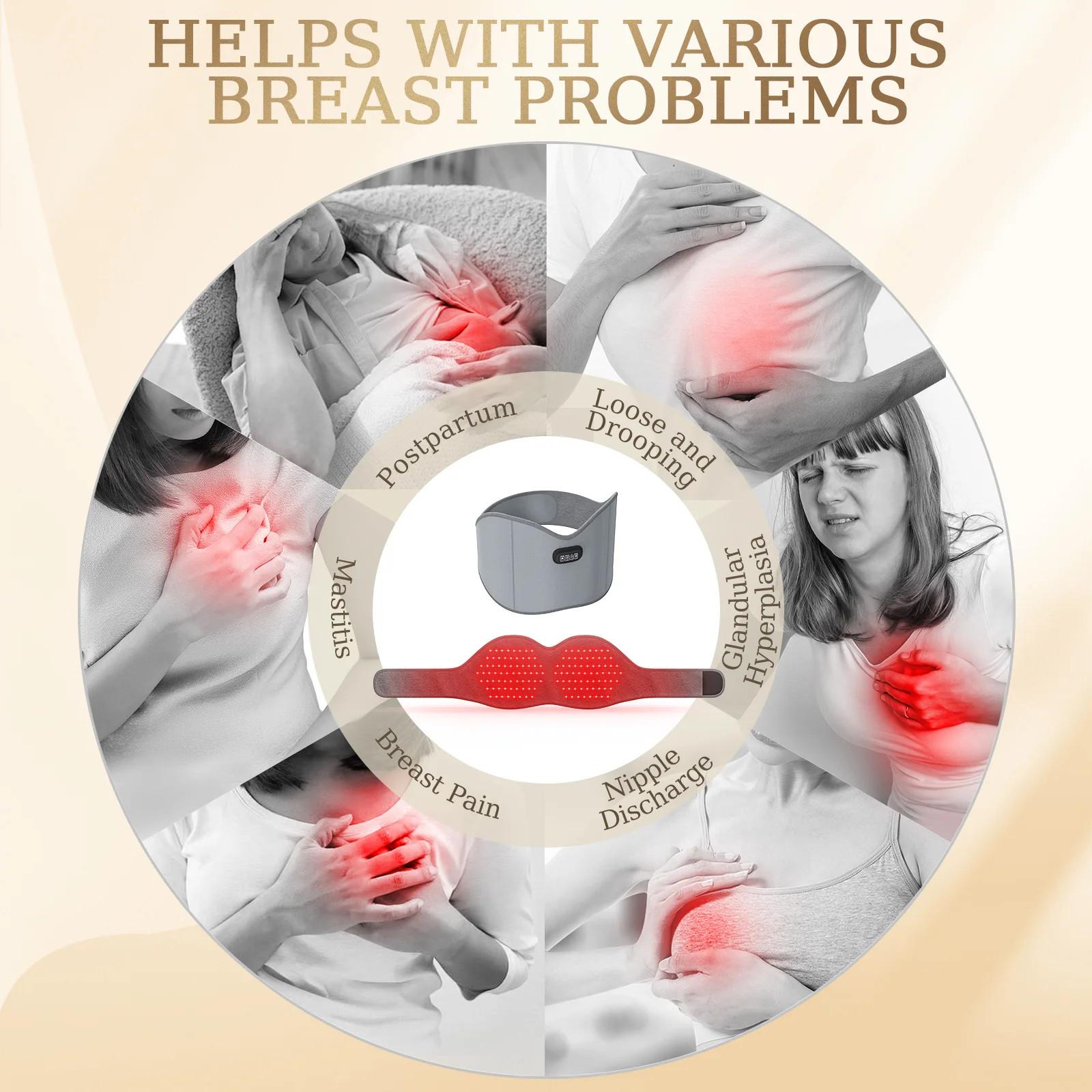 Red Light Therapy Breast Massager Bra with Heating, for Pain Relief & Comfort