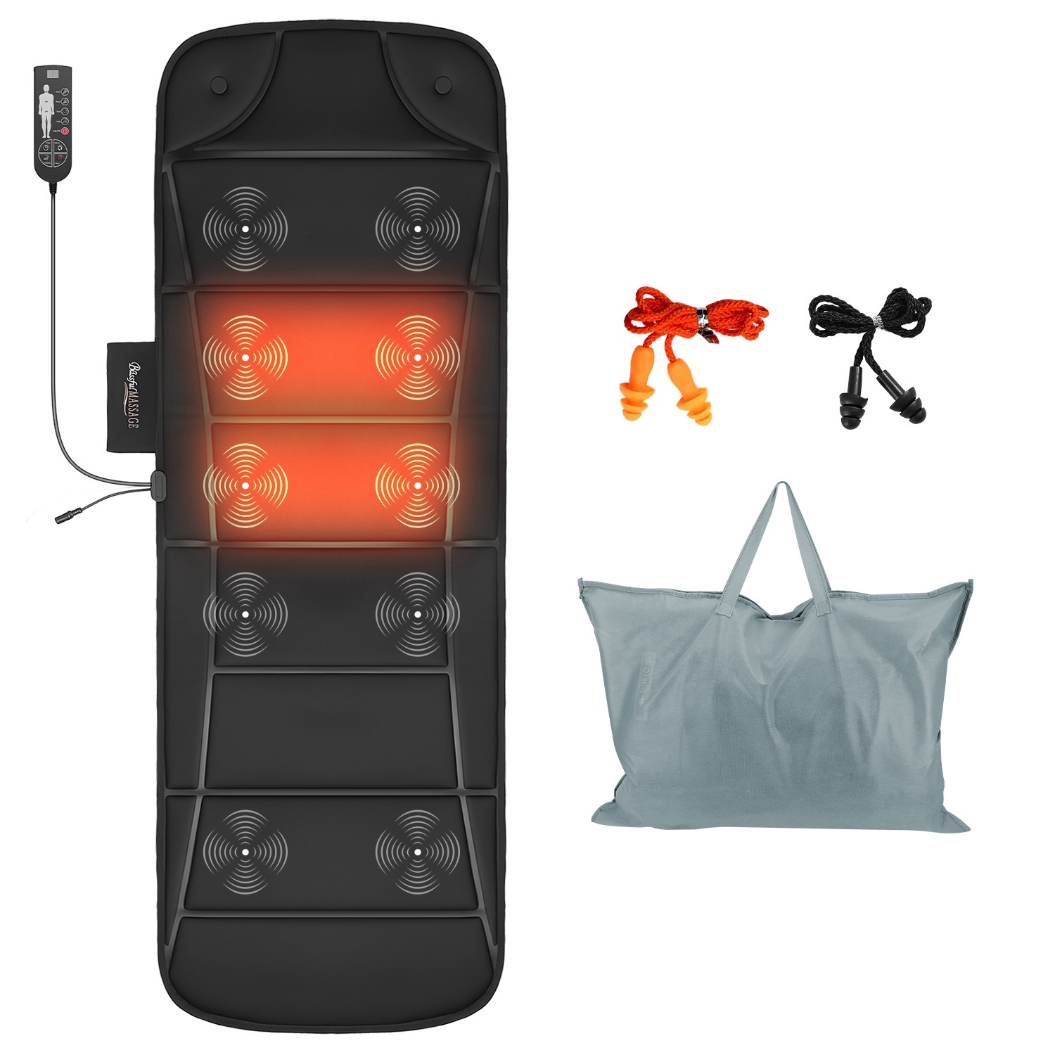 Full Body Heated Massage Vibration Massage Mat Electric Heat Neck Back Massager