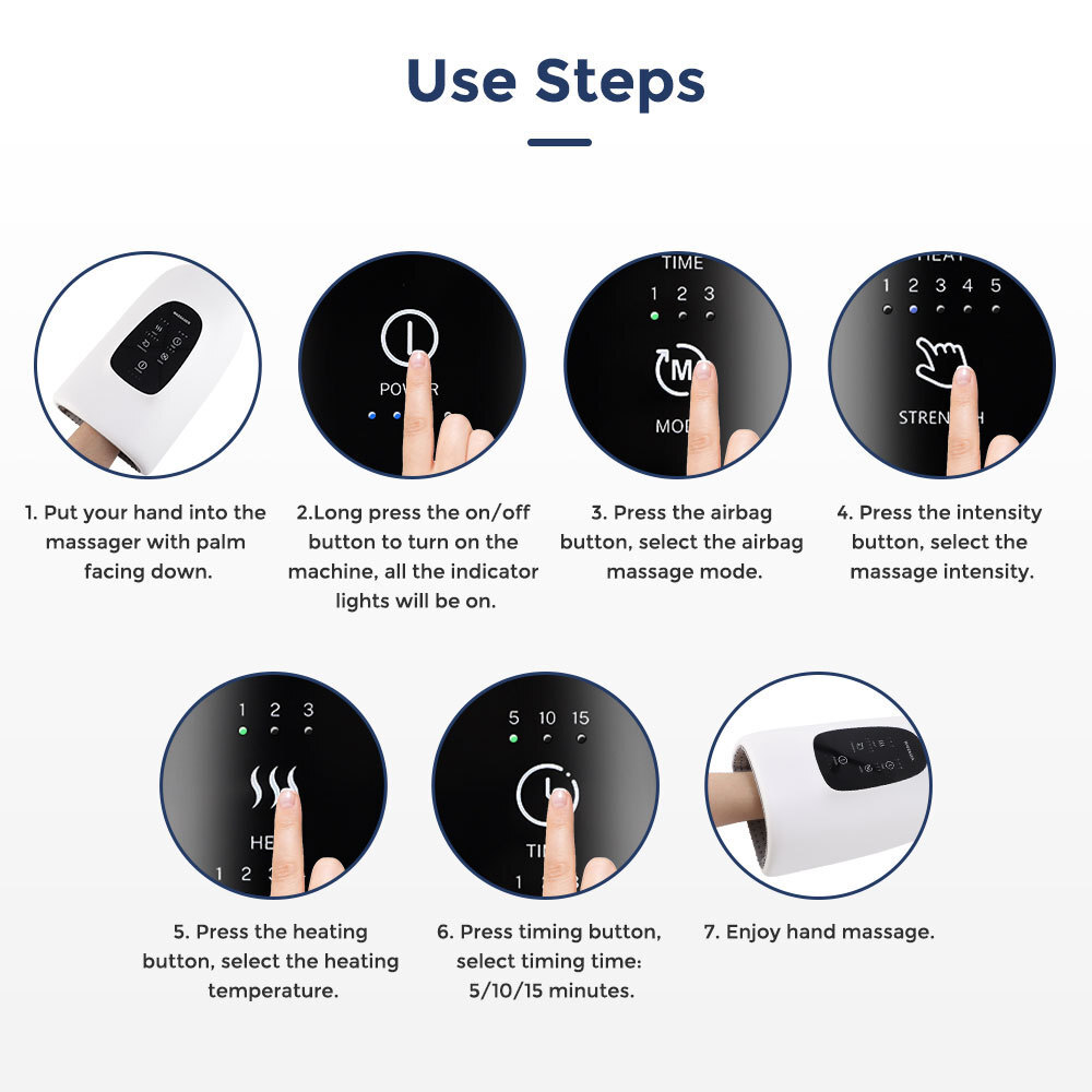 Electric Hand Massage Cordless Heat Air Compression Palm Massager Finger Wrist