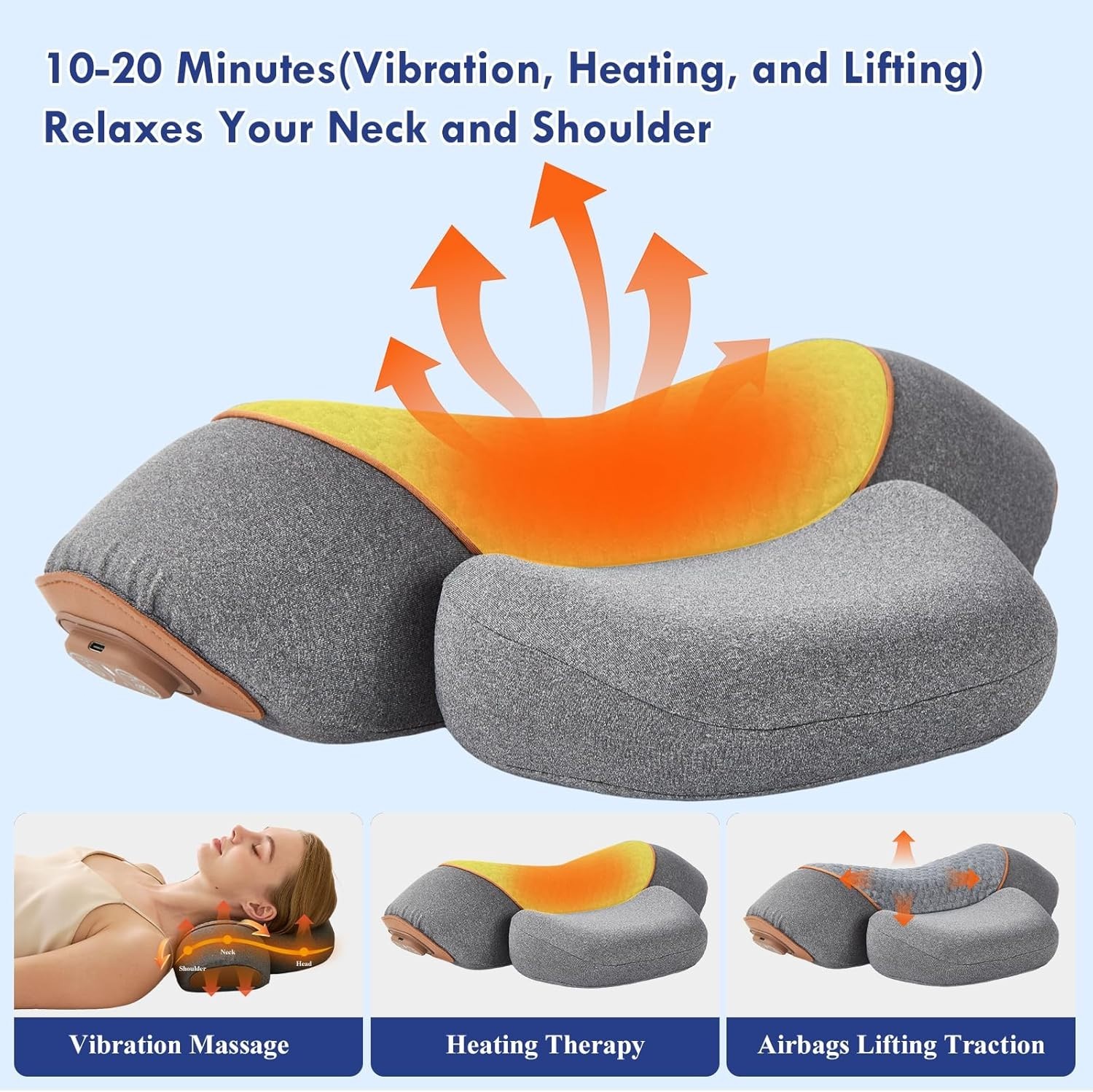 3-in-1 Heated Neck Massage Pillow, Relieves Pain, Cervical Hump Corrector