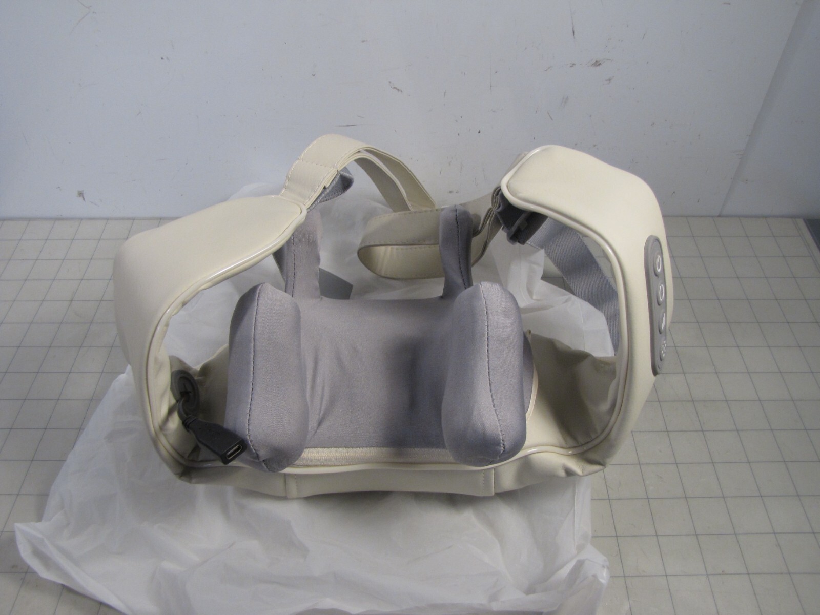 Cordless Neck & Shoulder Massager White Cream Faux Leather Rechargeable NEW
