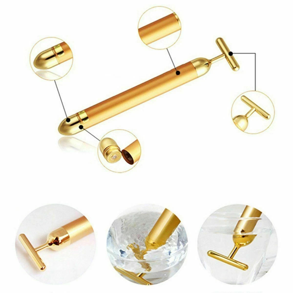 Beauty Bar 24k Golden Pulse Facial Massager T-Shape Electric Face Massage Tool