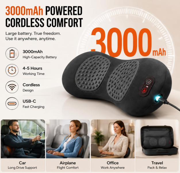 Rechargeable Lumbar Support Pillow Heat Vibration Massage Air Lift Back Cushion