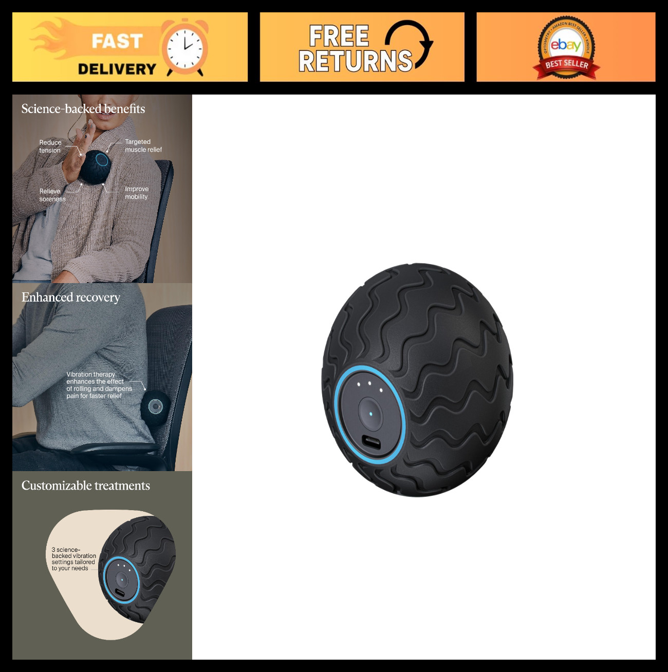 Portable Bluetooth Massage Ball – Handheld Vibration Therapy Device w/QuietRoll