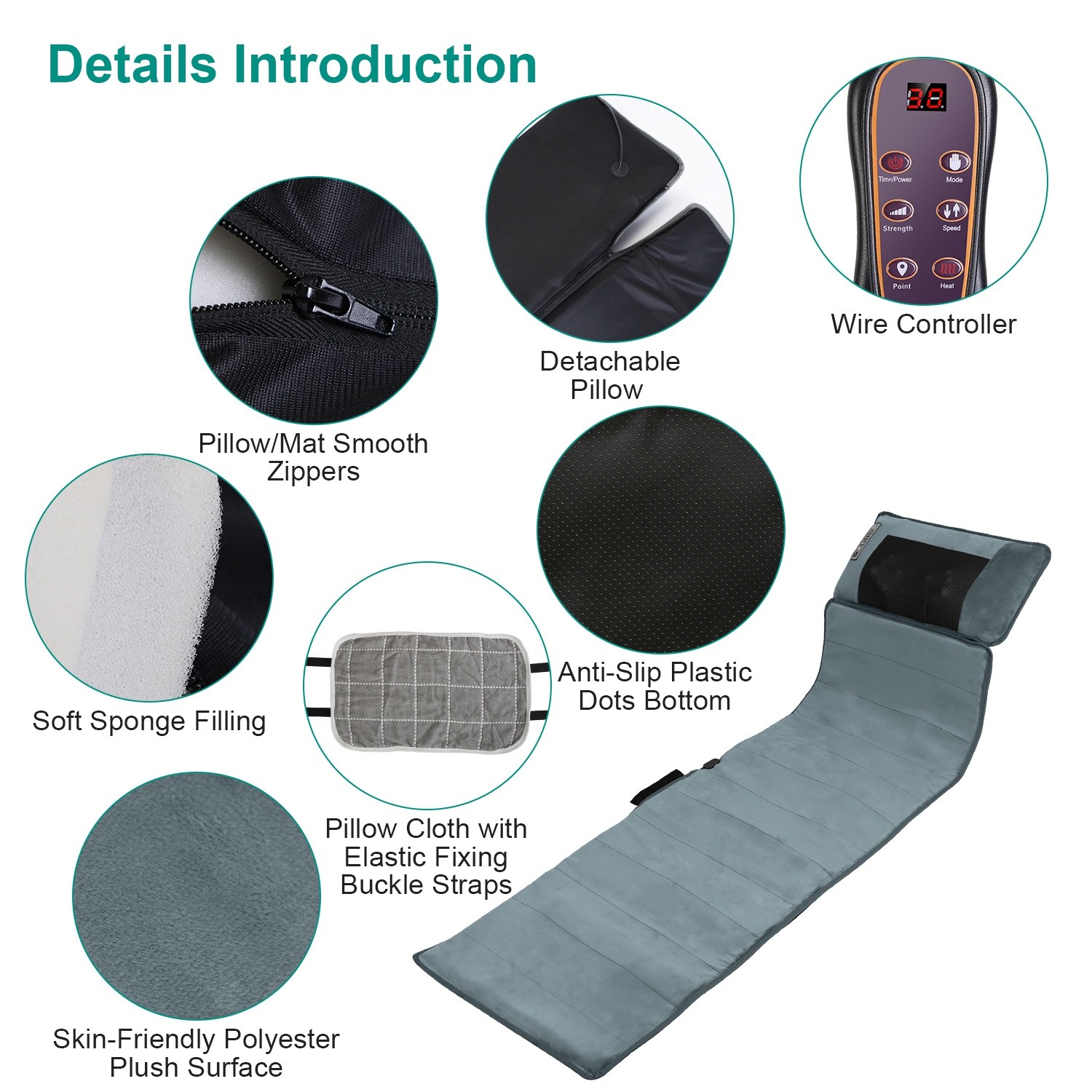 Full Body Massage Mat with Heat & Neck Massage Pillow 10 Vibration Motors Timer