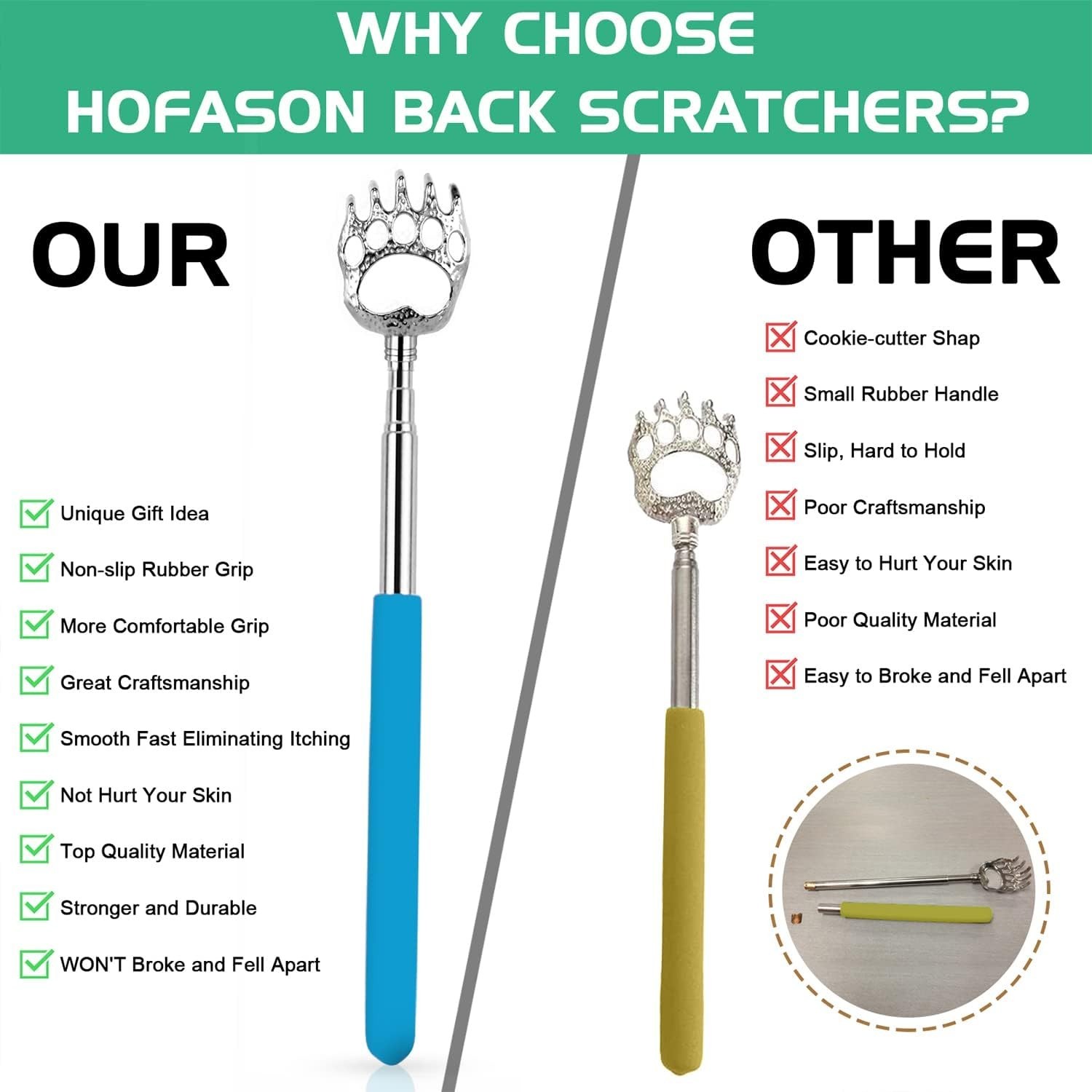 6pc Telescopic Back Scratcher Massager Itch Relief Extends to 26.5″ Mixed Color