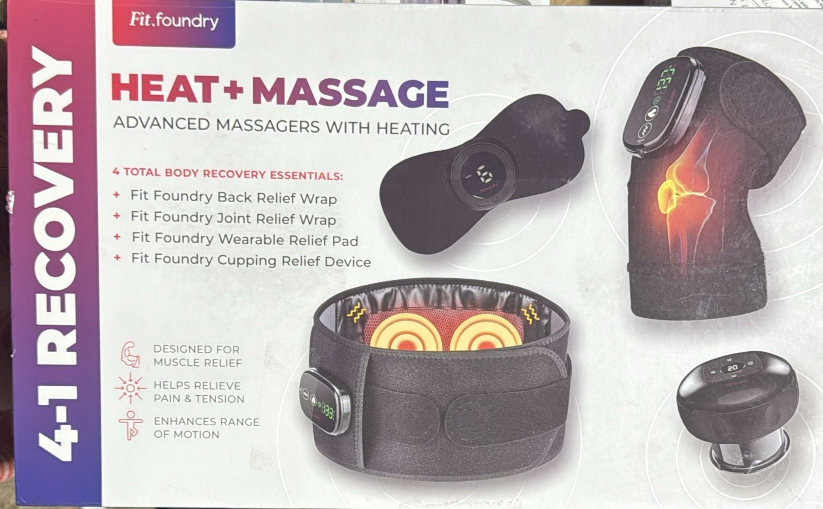 Fit Foundry 4-in-1 Heat & Massage Recovery Pack for Relief