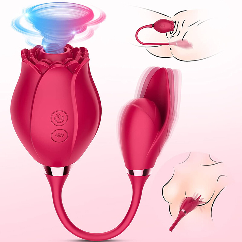 2 in 1 Personal-Massager-Rose-Vibrator-Sucker-Women Massager Wand Waterproof