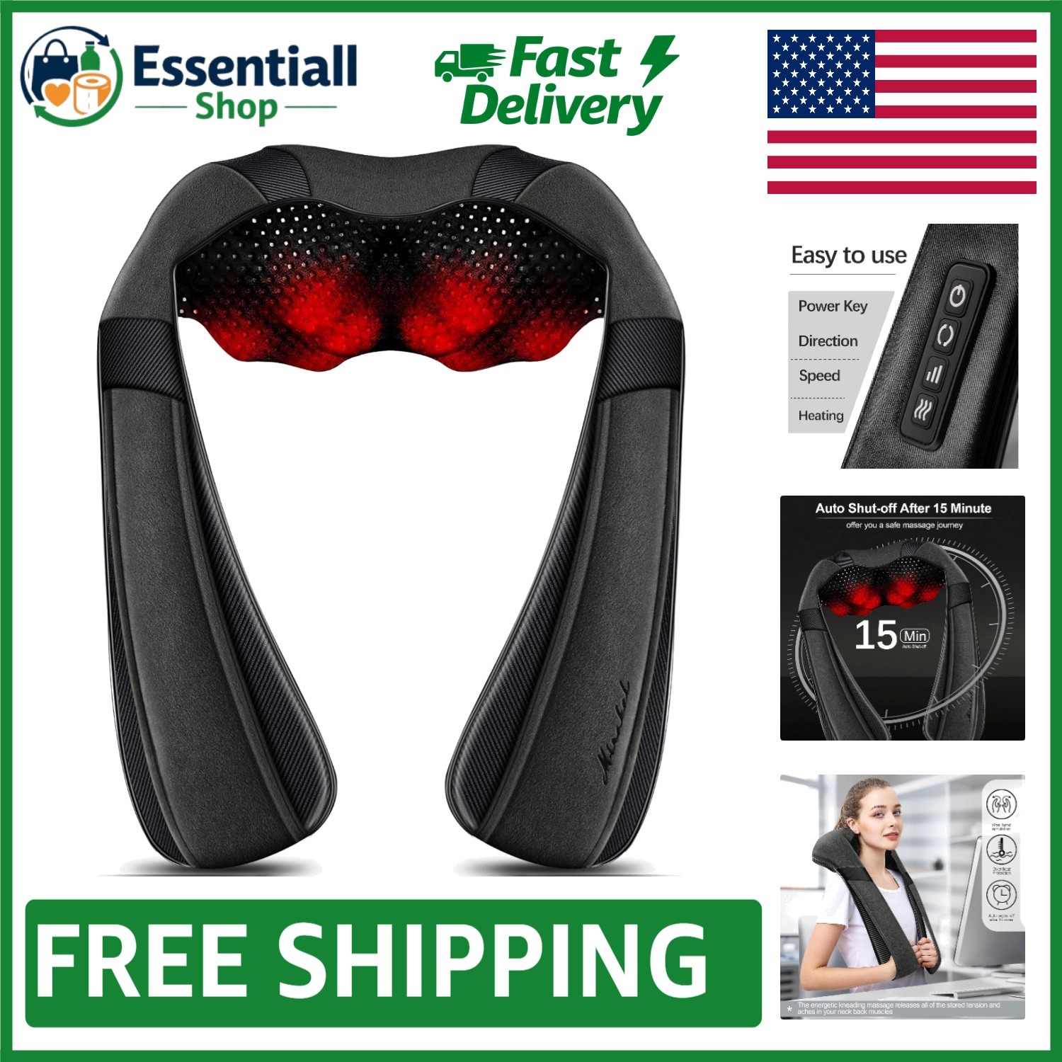 Electric Shiatsu Massager with Adjustable Intensity & Heat – Luxury Relaxation