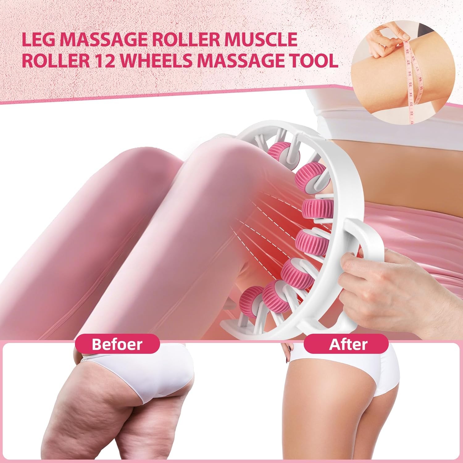 Docemel Massager Roller for Cellulite&Lymphatic Drainage – Fascia Pink White