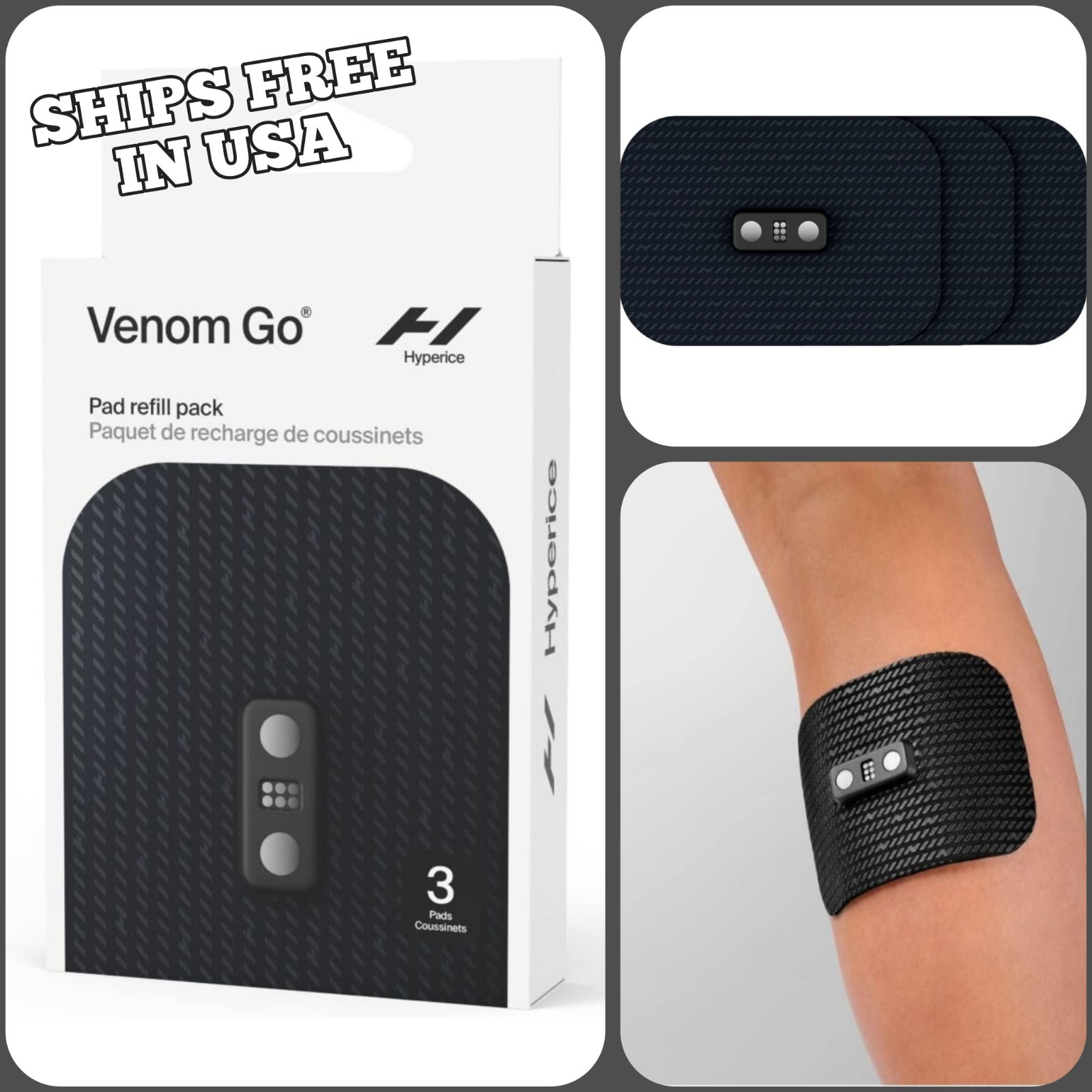 Hyperice – Venom Go Wearable Heat + Vibration Pad Refill (Pack of 3) – Black