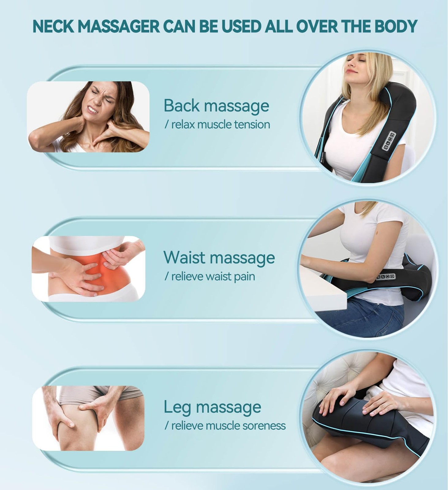 Mo Cuishle Shiatsu Neck and Shoulder Massager with Heat – 4 Piece Set, Blue