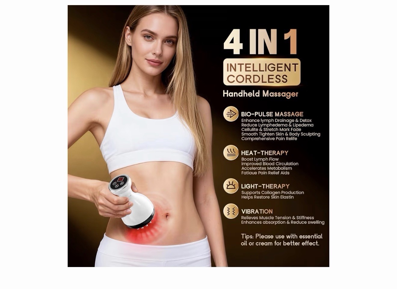 Intelligent Cordless Handheld Massager Heated Vibrating Rechargeable BM-044-1