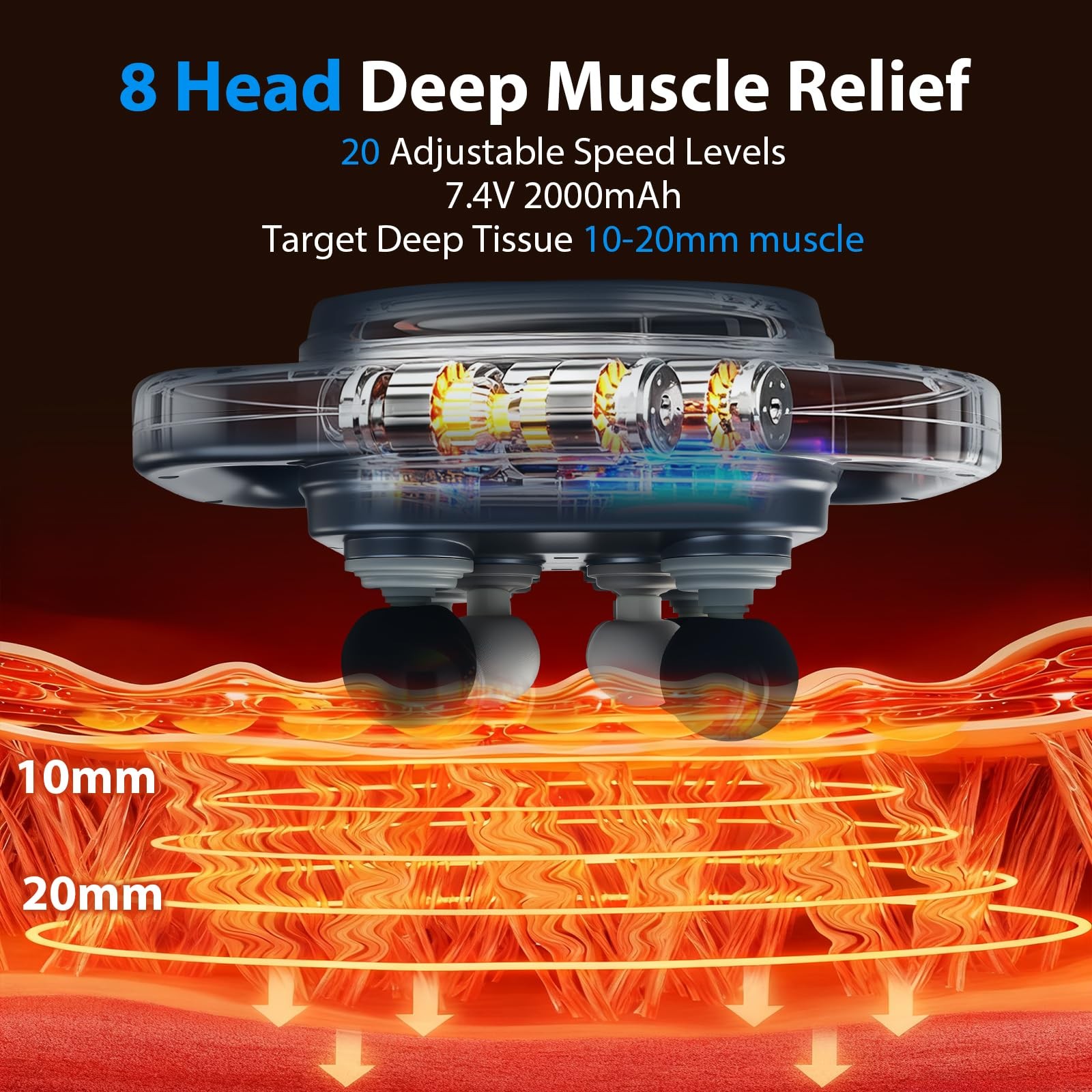 grnpeak 8 Head Massage Gun Deep Tissue,Back Massager for Pain Relief Grey