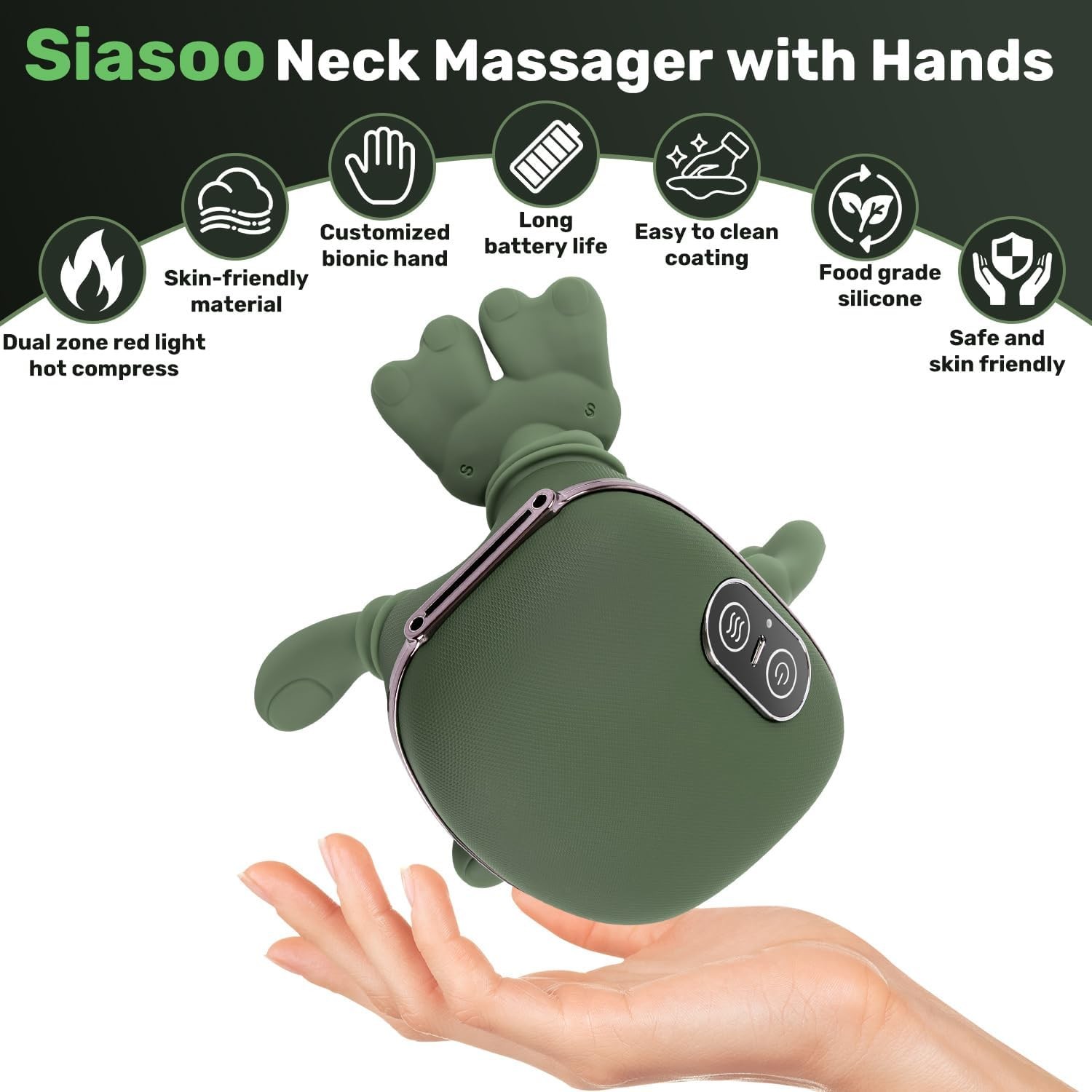 TREEFIA Shoulder and Neck Massager with Heat Heated Massager, Green