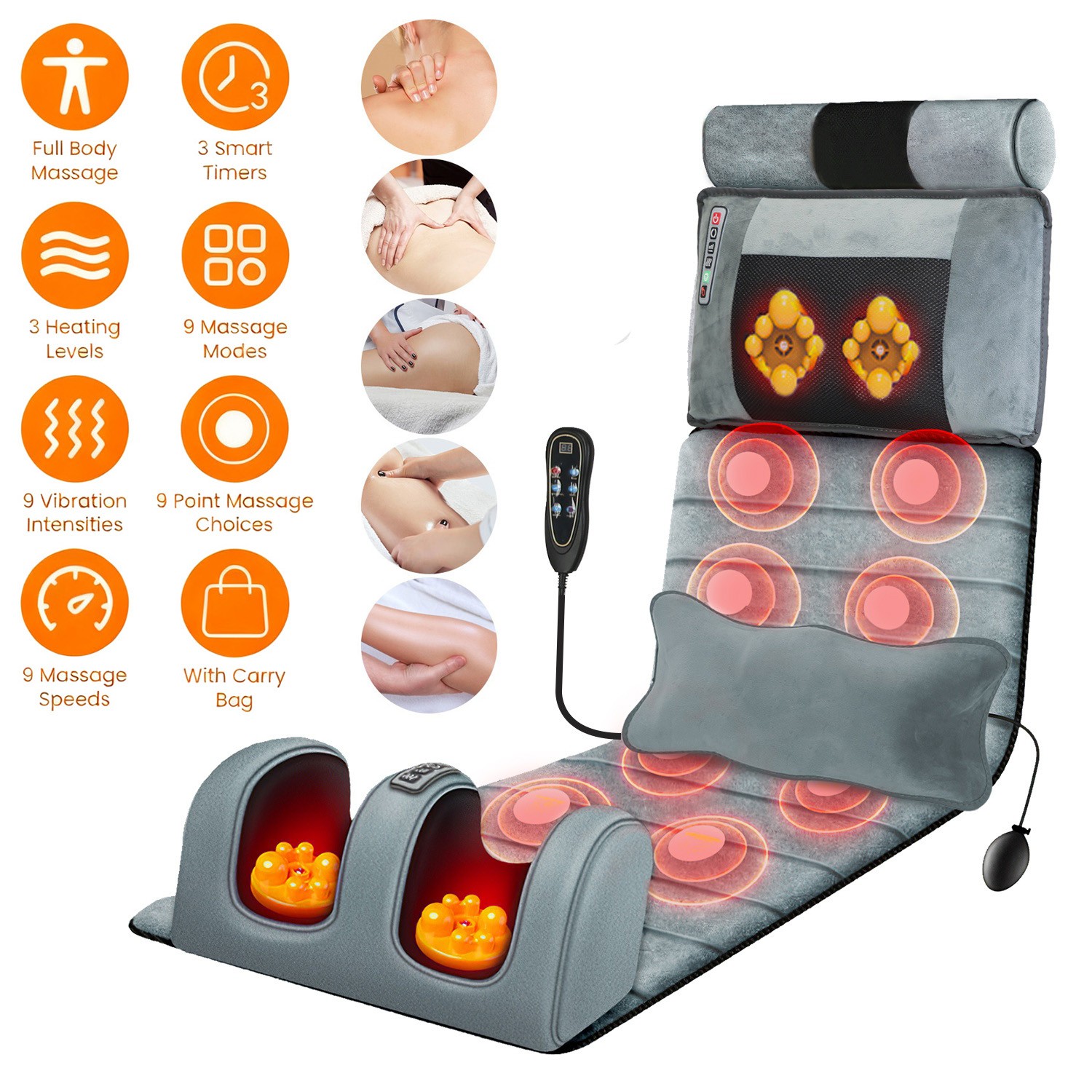 Detachable Neck & Foot Massager Full Body Vibration Massage Mat 9 Speed Modes