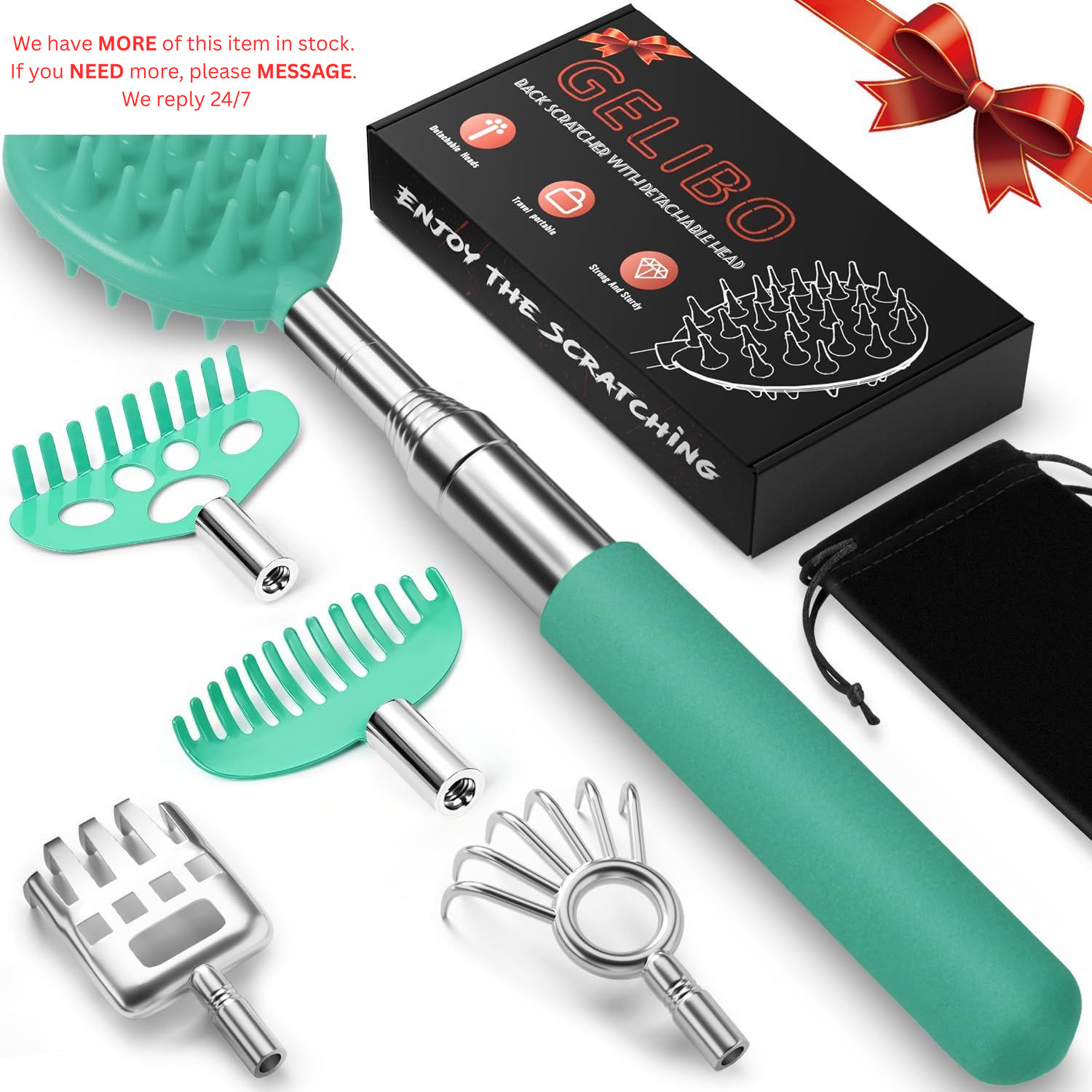 Telescoping Back Scratcher with 5Pcs Detachable Regular, Cyan