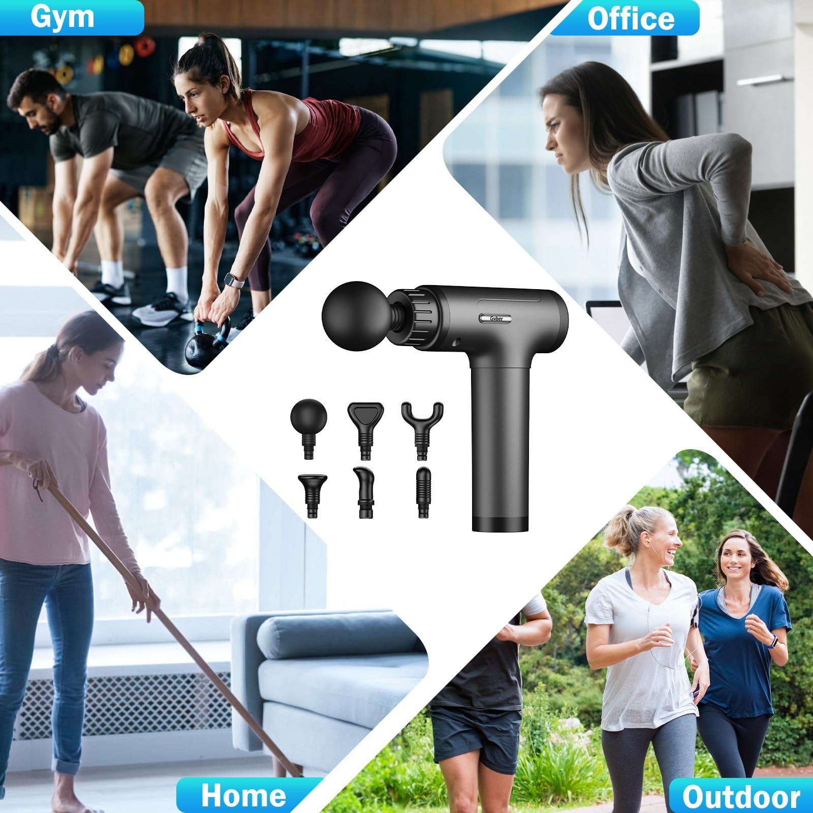 30 Speed Massage Gun with 6 Heads – Handheld Deep Tissue Muscle Pain Relief, Qui